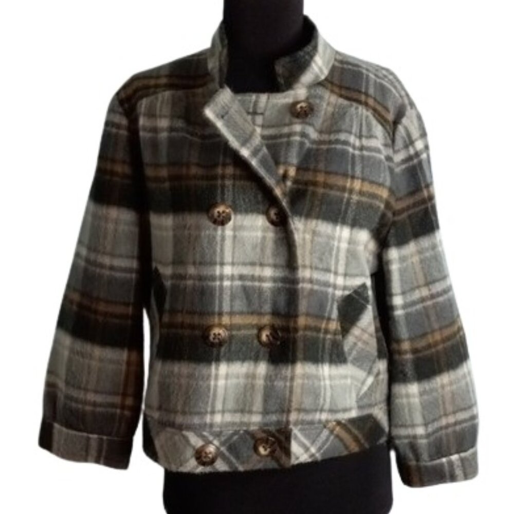 Worthington L Plaid Jacket Gray Brown Black Soft